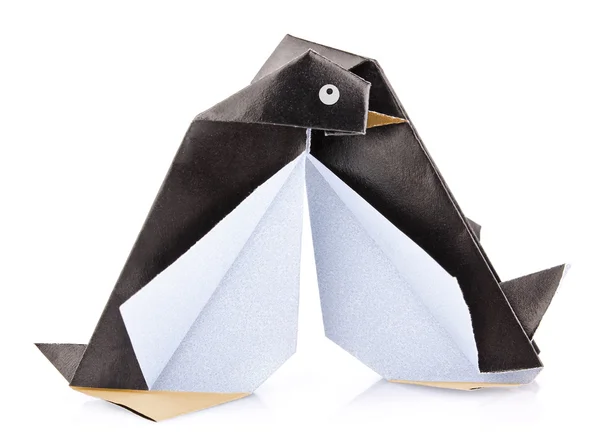 Coppia amorevole pinguino origami — Foto Stock