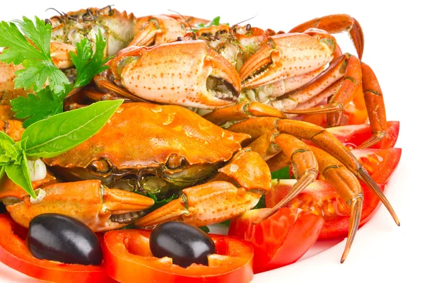 fresh crab with vegetable and greens