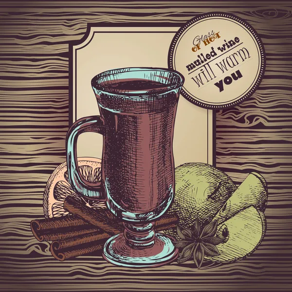 Glühwein. Handgezeichnete Illustration — Stockvektor