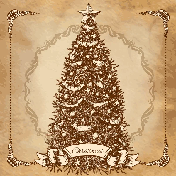 El çizimi Noel ağacı — Stok Vektör