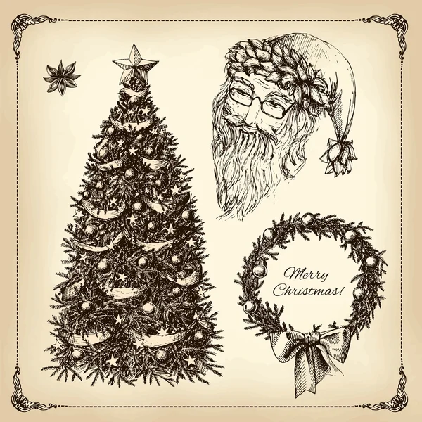 Navidad mano dibujado conjunto — Archivo Imágenes Vectoriales