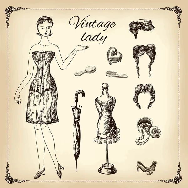 Vintage signora — Vettoriale Stock