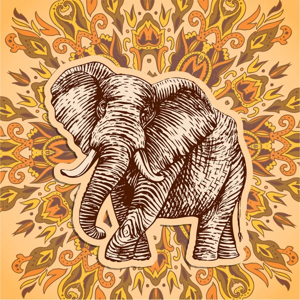 Éléphant à motifs fantaisie stylisé — Image vectorielle