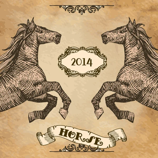2 頭の馬によって描画 — ストックベクタ