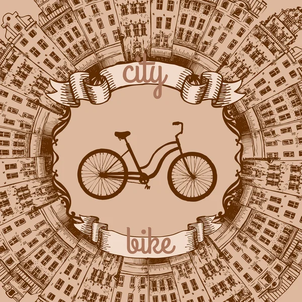 Cidade velha e a bicicleta da cidade — Vetor de Stock