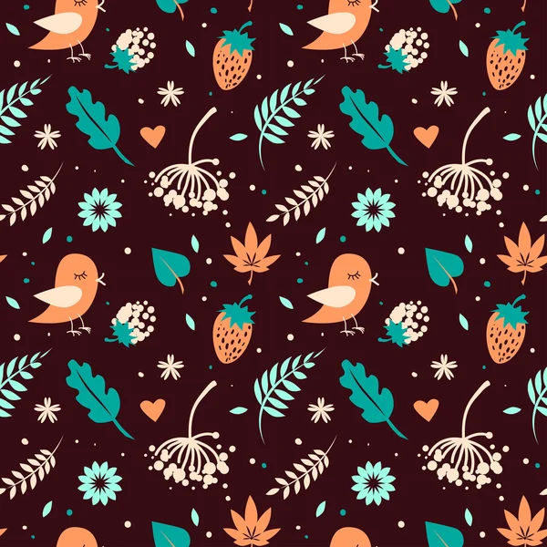 葉や鳥のパターン — ストックベクタ