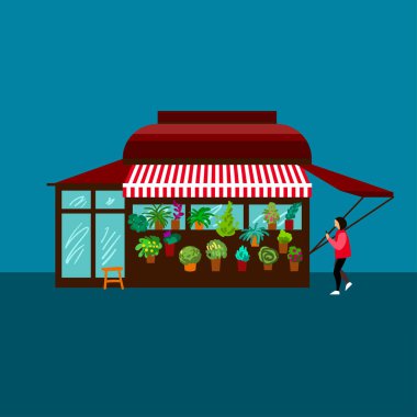 Oyalama sayacı. Ev bitkileri tezgahı olan el çizimi güzel bir vektör çizimi. Çizgi film biçimi.