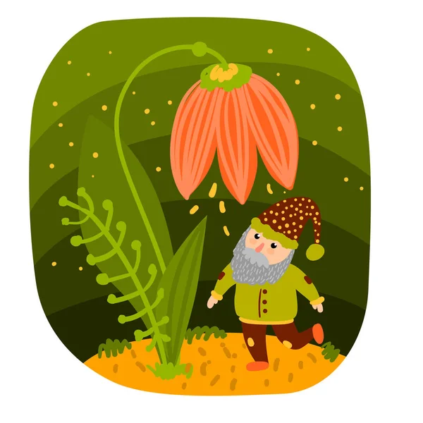 Little gnome. Hand drawn beautiful vector illustration with dwarf. — Stock Vector