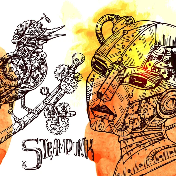 Zodiaque virgo mécanique. Illustration dessinée à la main style steampunk. — Image vectorielle