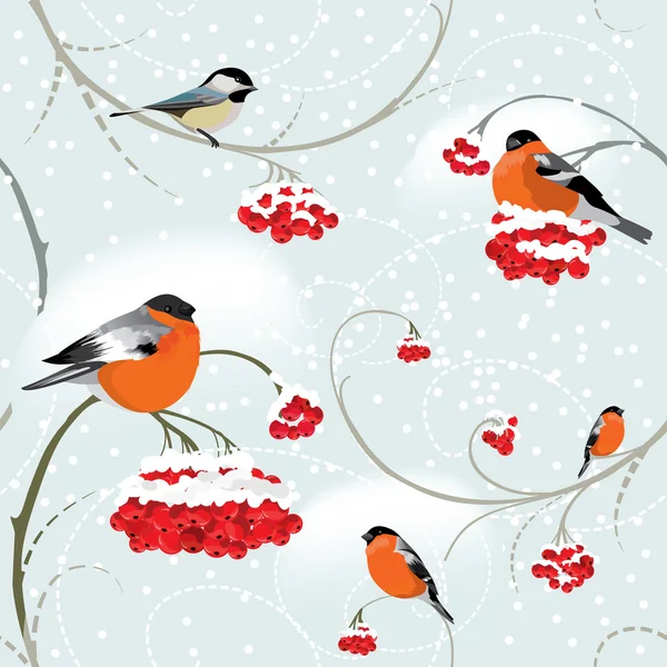 Fond d'hiver sans couture avec du bullfinch — Image vectorielle