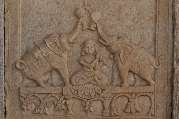 Delicate Carving of Elephants and a Lady — Stock Photo, Image