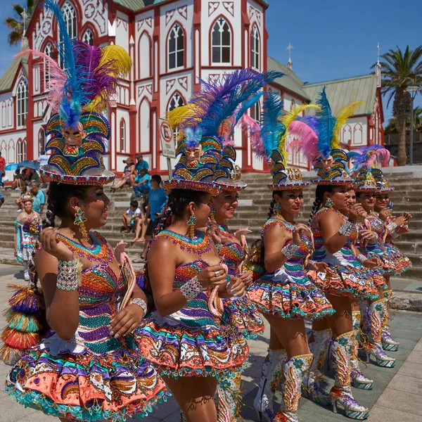 Arica Chile Fevereiro 2017 Dançarinos Morenadas Apresentando Durante Desfile Rua — Fotografia de Stock