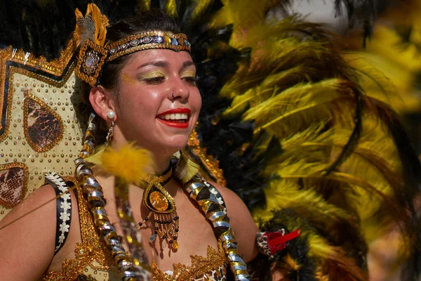 Arica Chile Fevereiro 2017 Dançarino Tobas Traje Ornamentado Apresentando Anual — Fotografia de Stock