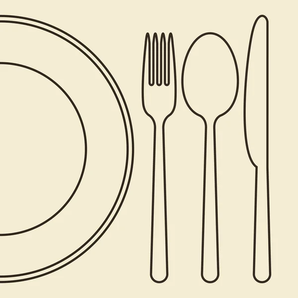 Piatto, coltello, forchetta e cucchiaio — Vettoriale Stock