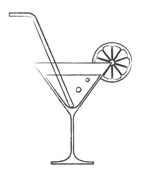 Cocktailglas mit Zitrone und Trinkhalm — Stockvektor