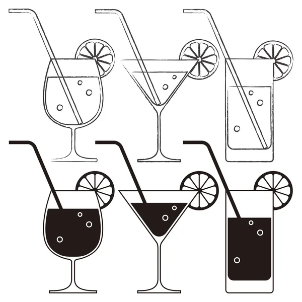Cocktailgläser mit Zitrone und Trinkhalm — Stockvektor