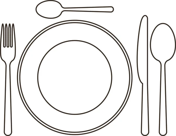 Установка места с тарелкой, ножом, ложками и вилкой — стоковый вектор