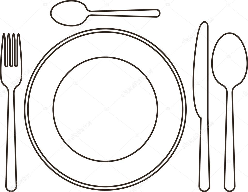Place setting with plate, knife, spoons and fork — Stock Vector ... Place setting with plate, knife, spoons and fork — Stock Vector ...