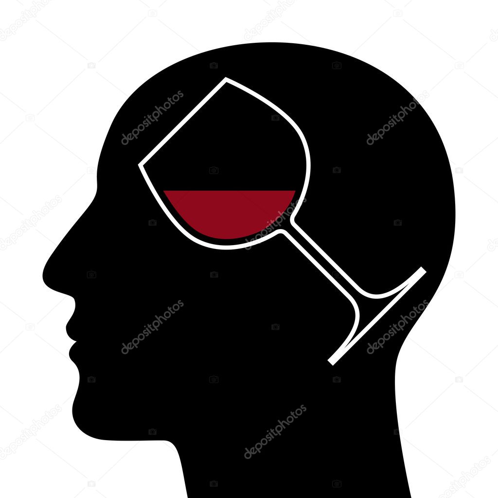 SIlhouette of head with red wine glass
