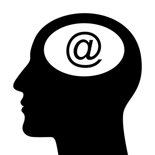 Silhouette des Kopfes mit E-Mail-Zeichen isoliert auf weiß — Stockvektor