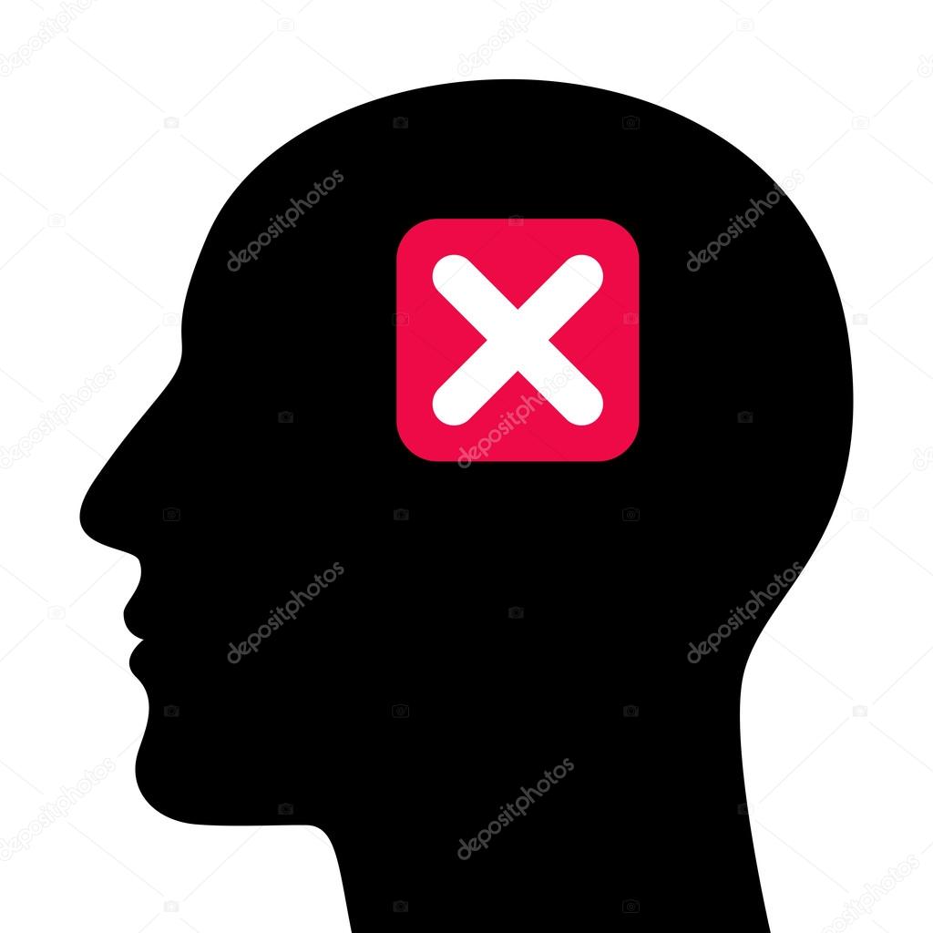 A silhouette of a head with a closed sign