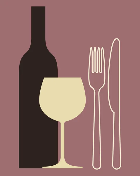 Bottle, wineglass and cutlery — Stock Vector