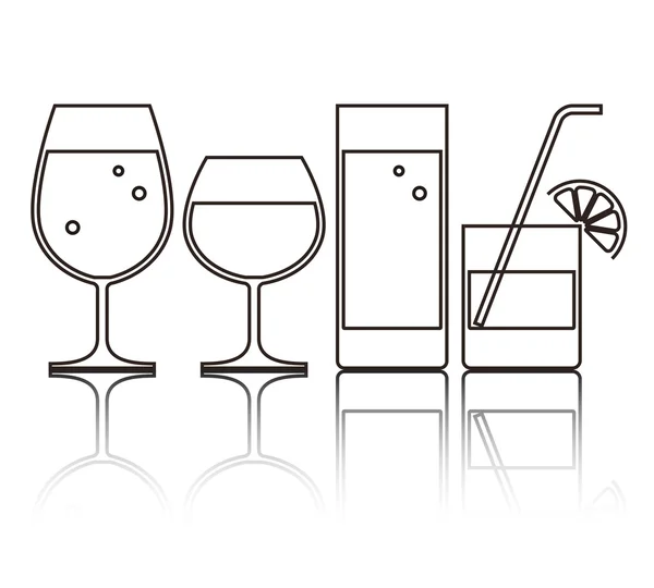 Illustration von Wein, Bier, Cocktail und Wassergläsern — Stockvektor