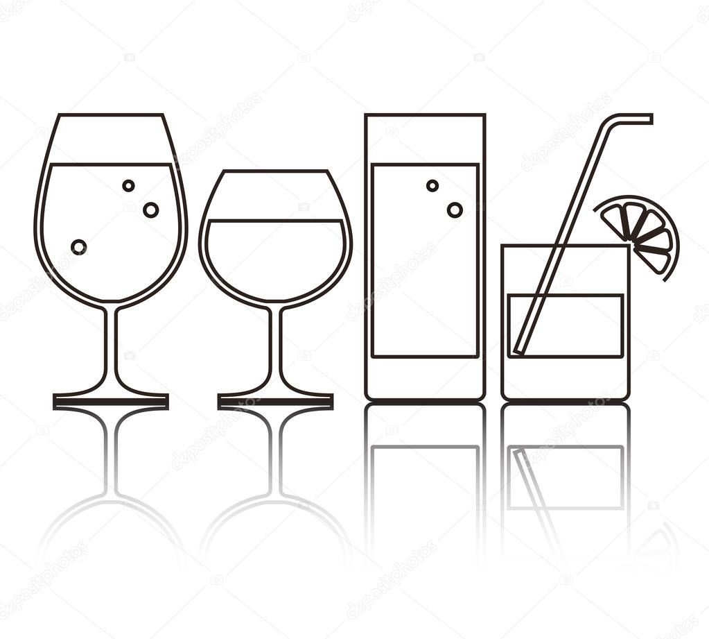 Illustration of Wine, Beer, Cocktail and Water Glasses