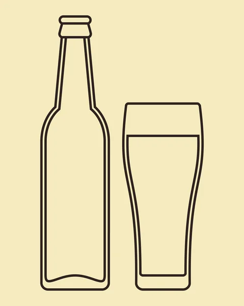 Bottiglia e bicchiere di birra - illustrazione vettoriale — Vettoriale Stock