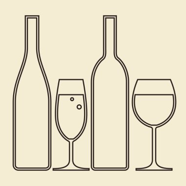 şişe ve kadeh şarap ve şampanya