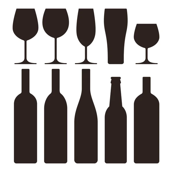 Set di bottiglie e bicchieri — Vettoriale Stock