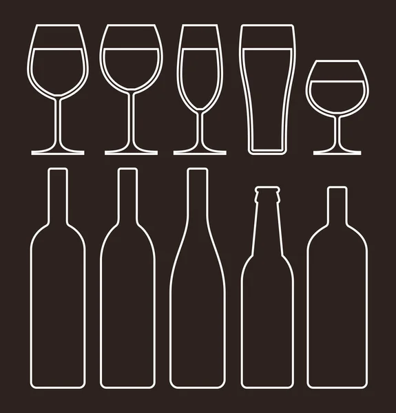 Bottles and glasses set — Stock Vector