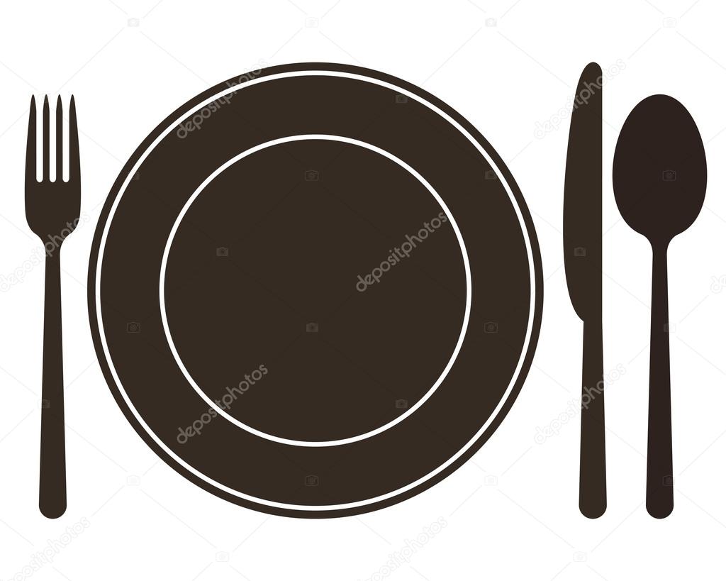 Plate, knife, spoon and fork