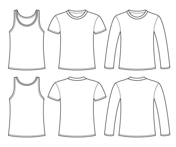 Singlet, T-shirt and Long-sleeved T-shirt template — Stock Vector