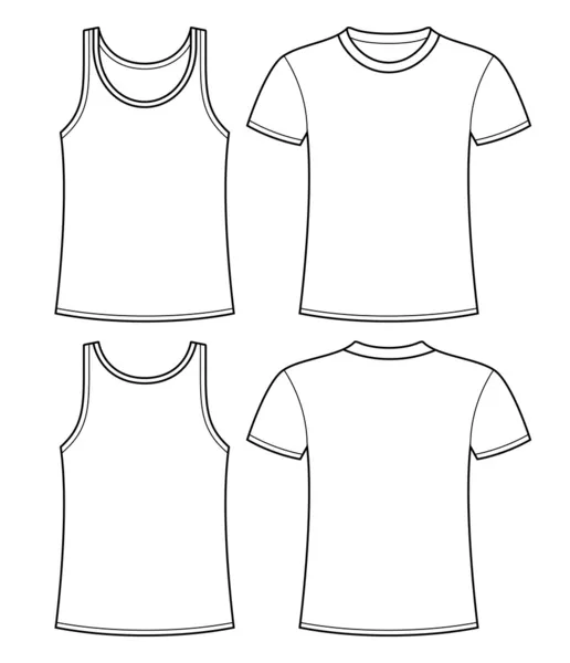 Singlet en t-shirt sjabloon - voor- en achterkant — Stockvector