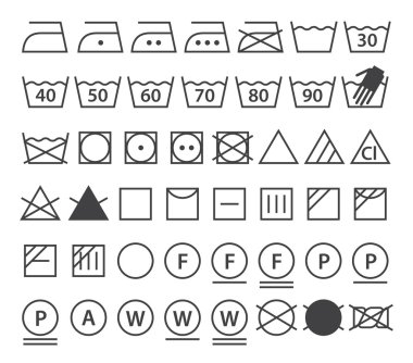 Set of washing symbols. Laundry icons clipart