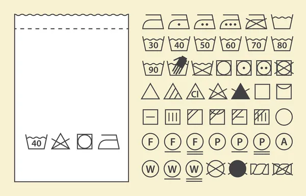 Текстильная этикетка шаблон и стирка символов (иконки прачечной ) Векторная Графика