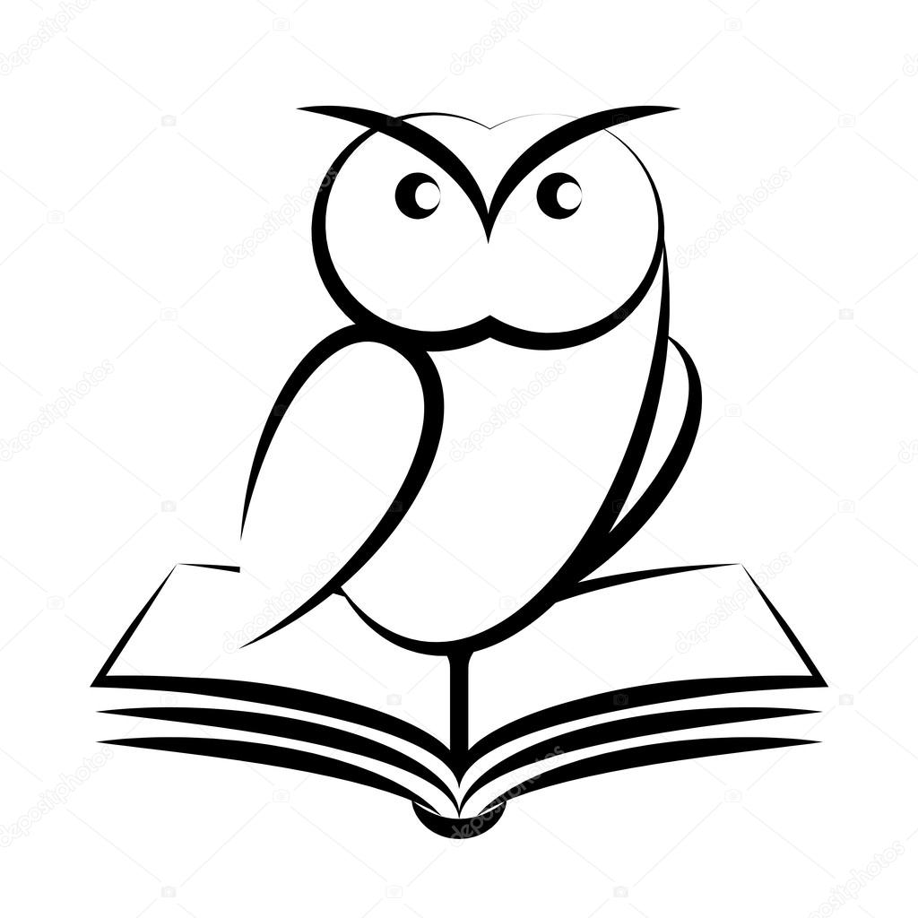 Cartoon of owl and book - symbol of wisdom