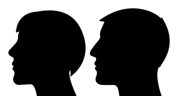 Erkek ve kadın yüzü profil siluet — Stok Vektör