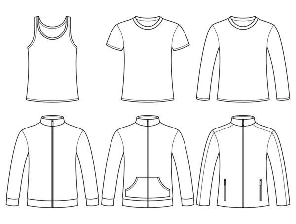 Singlet, camiseta, camiseta de manga larga, sudaderas y chaqueta t — Archivo Imágenes Vectoriales