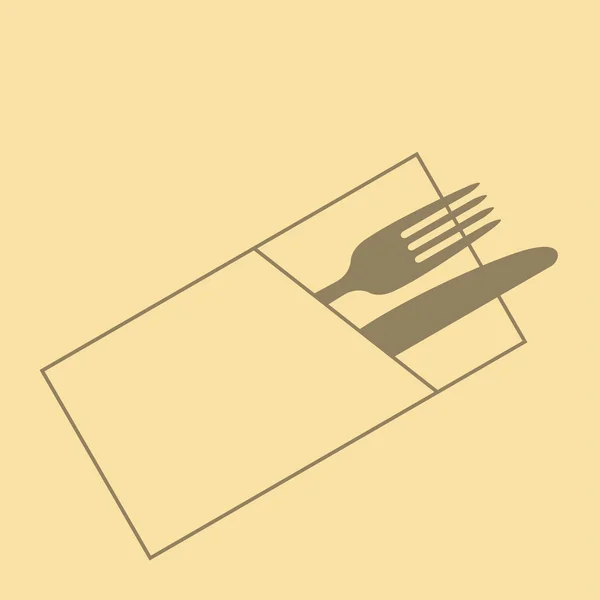 Cuchillo, tenedor y servilleta sobre fondo amarillo — Vector de stock
