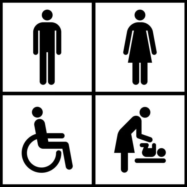 Segno di toilette - Bagno, sala madre e insegna per disabili — Vettoriale Stock