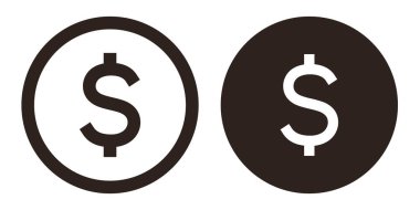 Dolar işaretli sikke. Para vektörü simgesi beyaz arkaplanda izole edildi