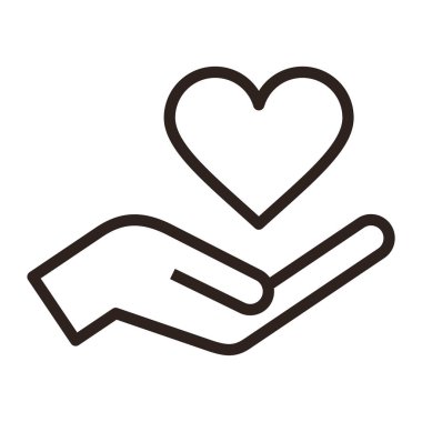 El ele tutuşan kalp ikonu. Beyaz arka planda izole edilmiş güven ve bakım sembolü