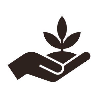 Elinde bitki, dünyayı kurtar, beyaz arkaplanda izole edilmiş doğa simgesini kurtar