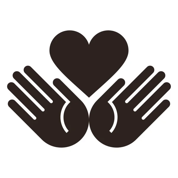 Ruce Držící Ikonu Srdce Symbol Důvěry Péče Izolovaný Bílém Pozadí — Stockový vektor