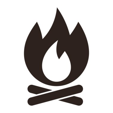 Kamp ateşi, kamp ateşi alanı, şenlik ateşi ikonu, beyaz arka planda izole edilmiş ateş sembolü.