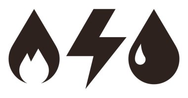 Gaz elektrik ve su simgesi beyaz arkaplanda izole edildi