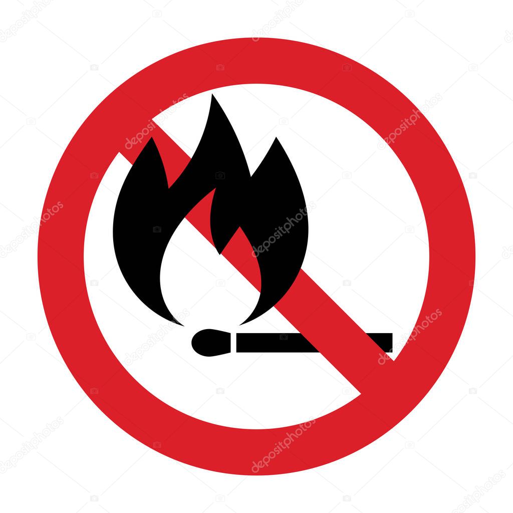Don't light fire, stop bonfire, fire ban, fire hazard sign isolated on white background