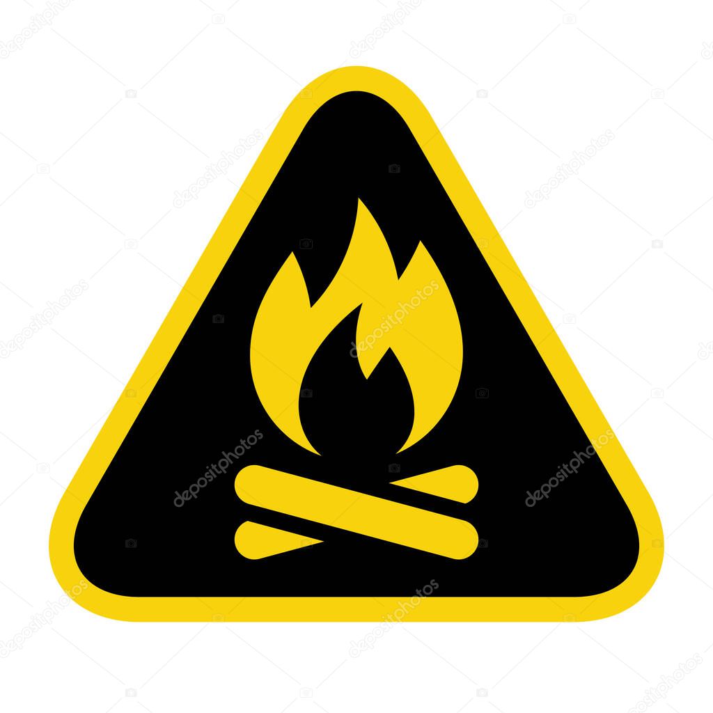 Fire warning sign isolated on white background. Flammable, inflammable substances icon. Hazard icon isolated on white background 